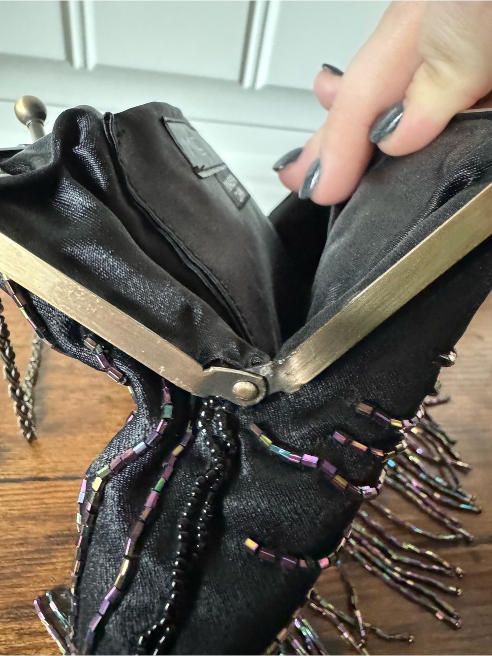 Menbur Peacock Beaded Kiss Lock Evening Bag Fringe Chain Purse - Picture 9 of 11